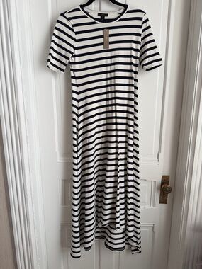 J. Crew Navy and White Striped Short-Sleeve Maxi Dress